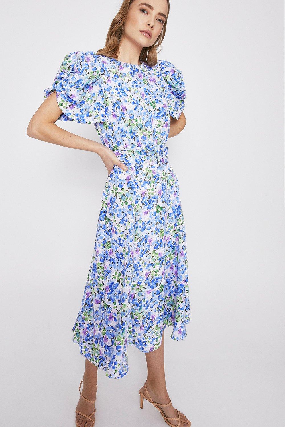 Blurred Floral Puff Sleeve Occasion ...